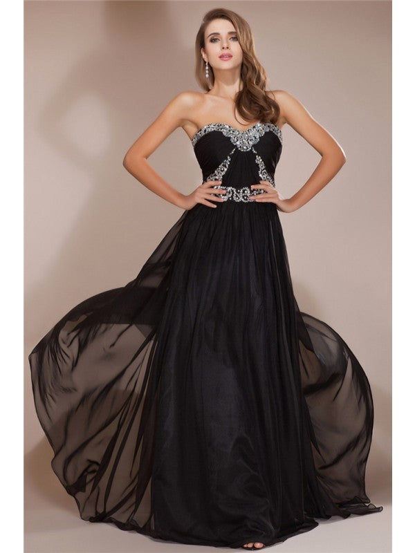 Vestidos largos de gasa con escote en forma de corazón, sin mangas y con abalorios